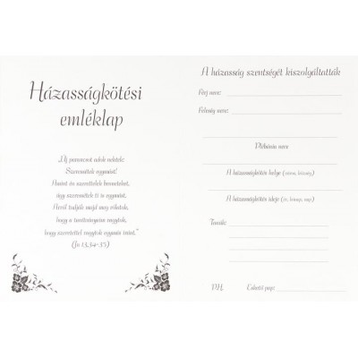 Emléklap házasságkötésre