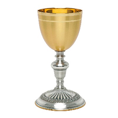 Potir clasic din alama aurita si nichelata 19.5 cm