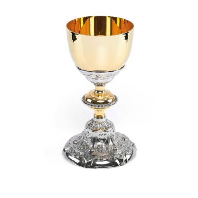 Potir in stil baroc placat cu aur 22 cm