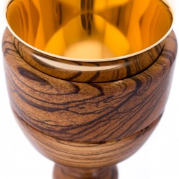 Potir din alama aurita din lemn exotic, 19 cm